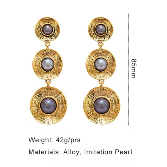 Zara Elegant Gold Black Statement Earrings - Picture 6 of 6